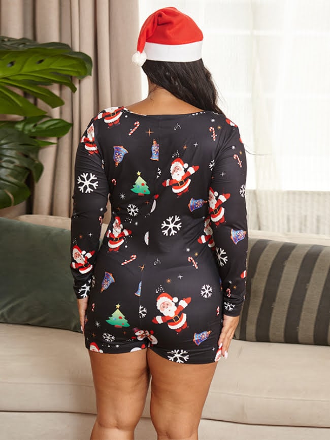 Plus Christmas buttons loungewear Jumpsuits