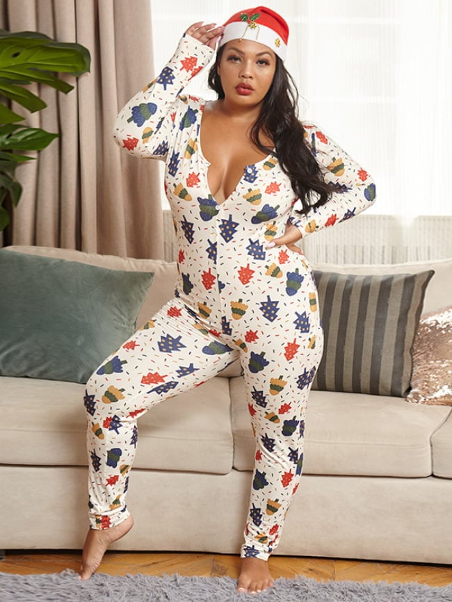 Plus Christmas sexy print tight Jumpsuits