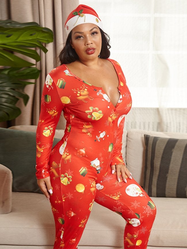 Plus Christmas sexy print tight Jumpsuits