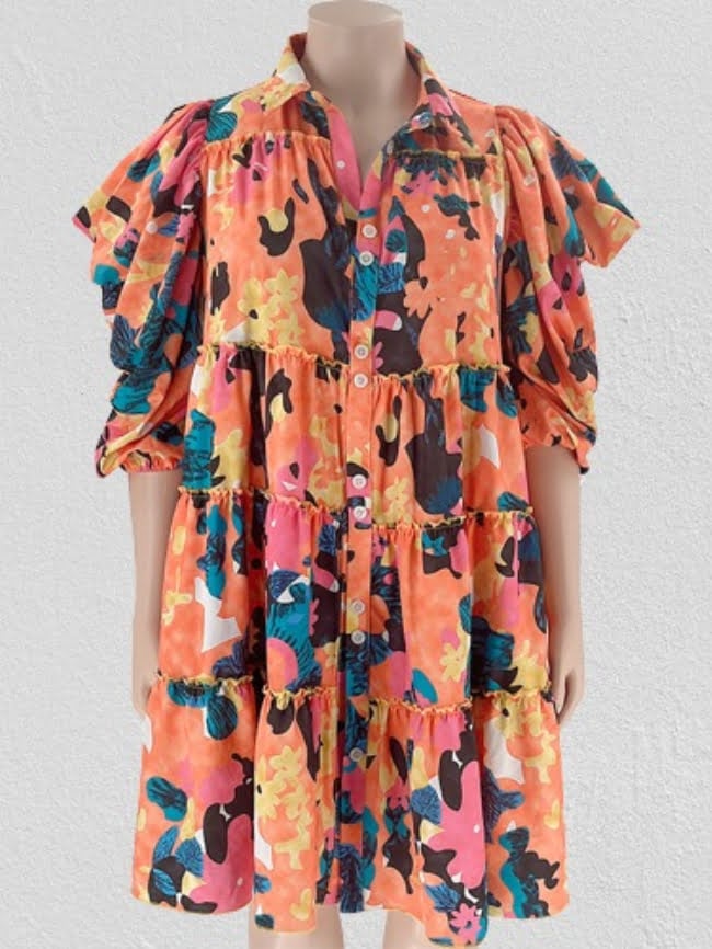 Plus Graffiti Print Lapel Shirt Dress