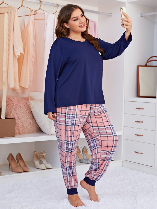 Plus Love Printed Plaid Pajama Set