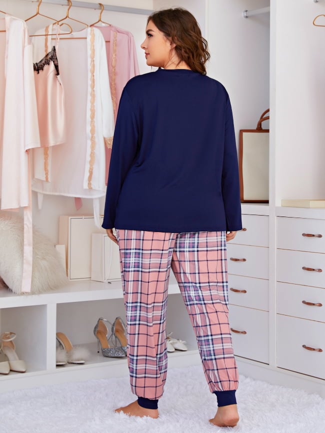 Plus Love Printed Plaid Pajama Set