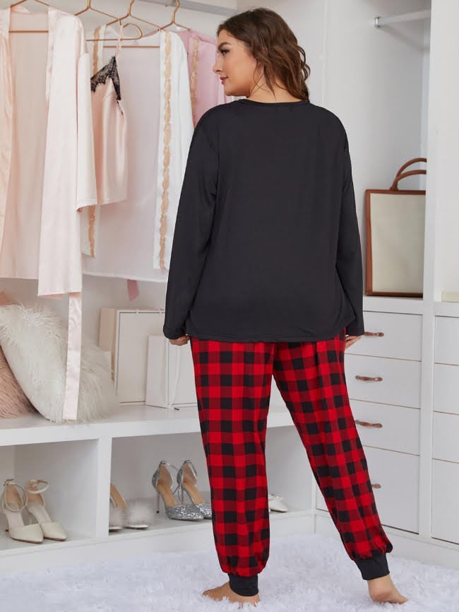 Plus Love Printed Plaid Pajama Set