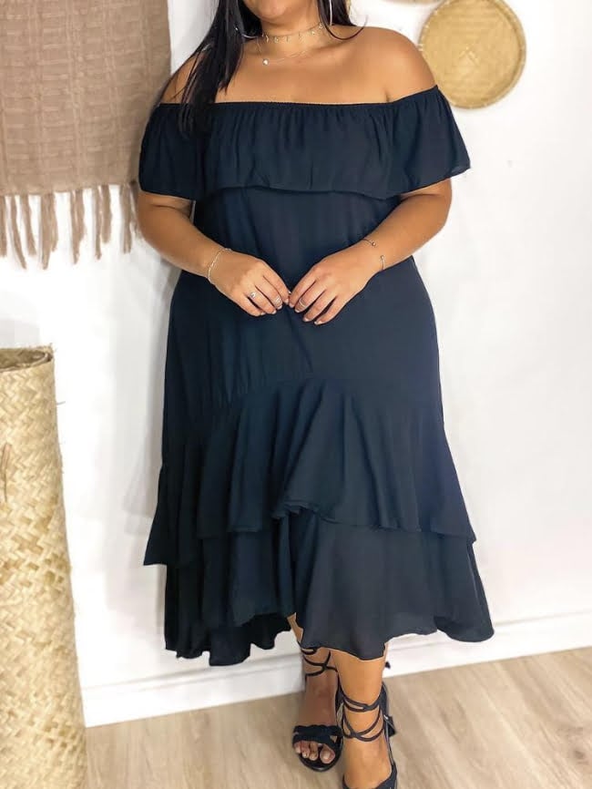 Plus Off Shoulder Layered Hem Dress