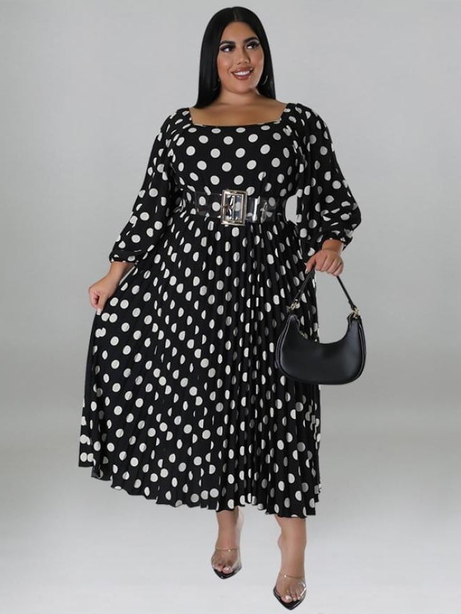 Plus Polka dot puff sleeve dress (including belt)