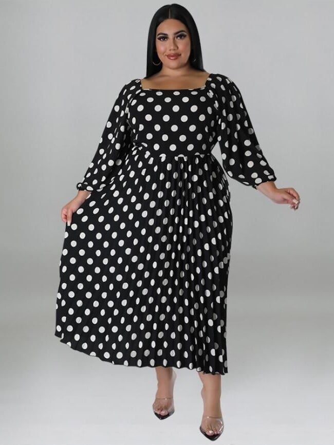 Plus Polka dot puff sleeve dress (including belt)