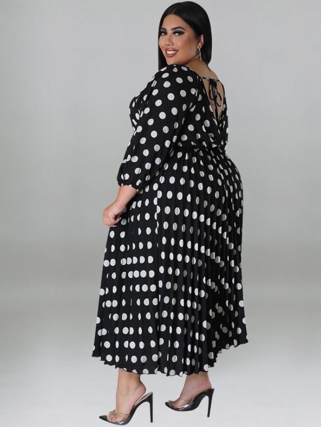 Plus Polka dot puff sleeve dress (including belt)