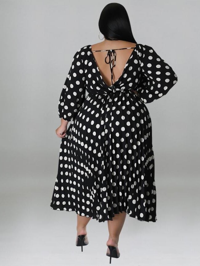 Plus Polka dot puff sleeve dress (including belt)