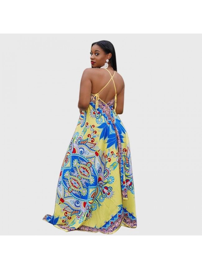 Plus Printed Open Back Loose Jumpsuit