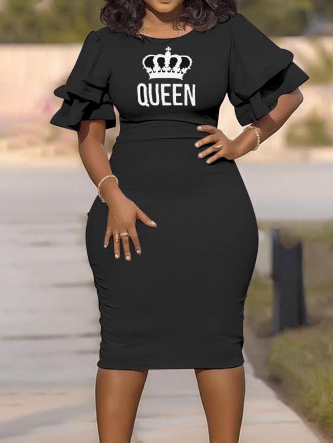 Plus QUEEN Letter Print Dress