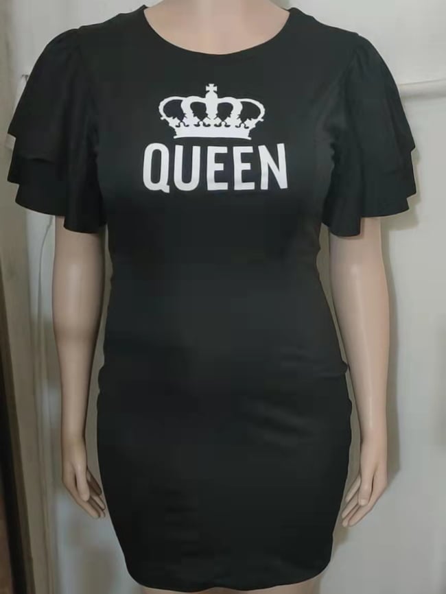 Plus QUEEN Letter Print Dress