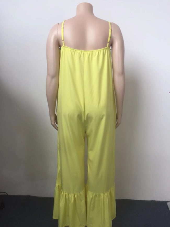 Plus Size Solid color Sling jumpsuit