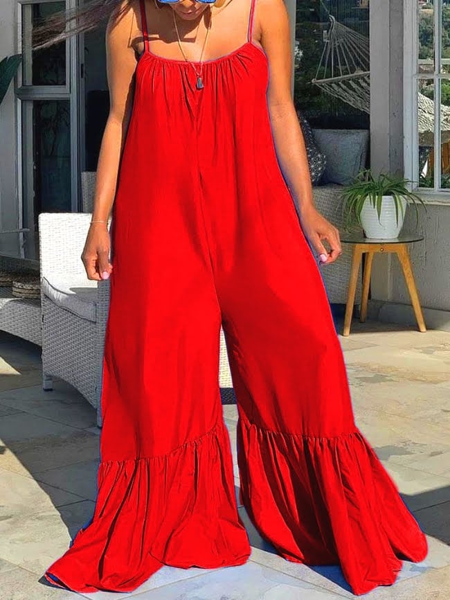 Plus Size Solid color Sling jumpsuit