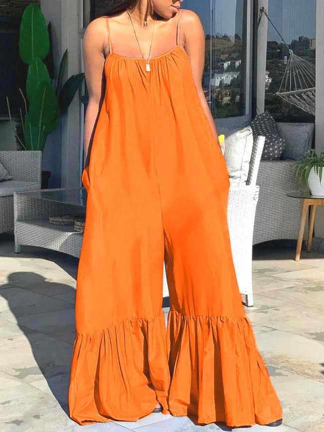 Plus Size Solid color Sling jumpsuit