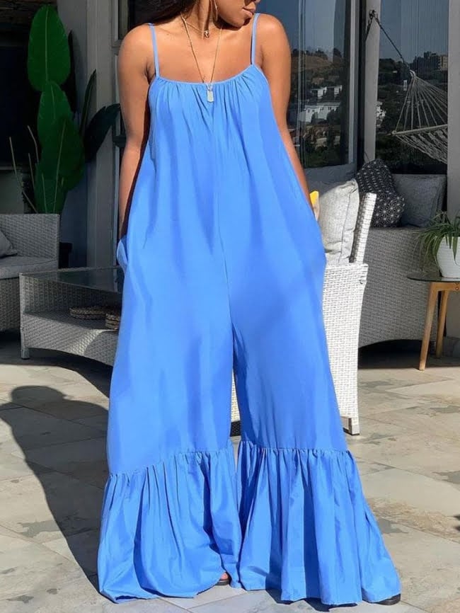 Plus Size Solid color Sling jumpsuit