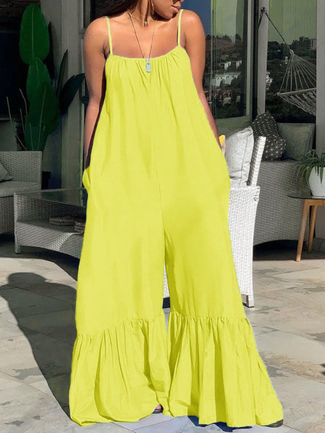 Plus Size Solid color Sling jumpsuit