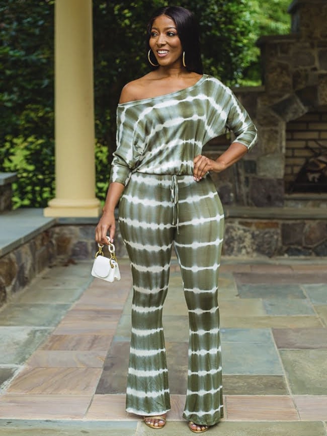 Plus Striped Drawstring Flared Jumpsuit