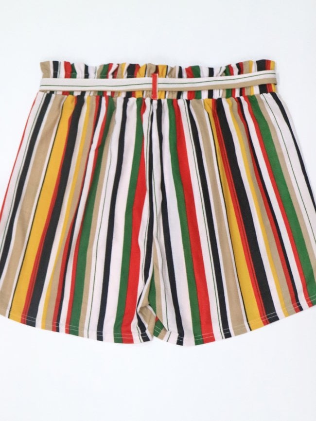 Plus Striped Elastic Waist Lace-Up Shorts