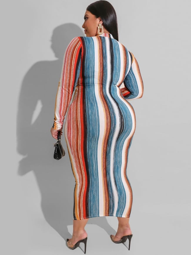 Plus Striped Print Dress With Belt