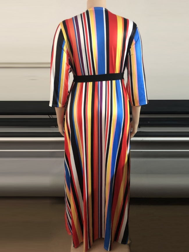 Plus Striped Print Dress With Belt