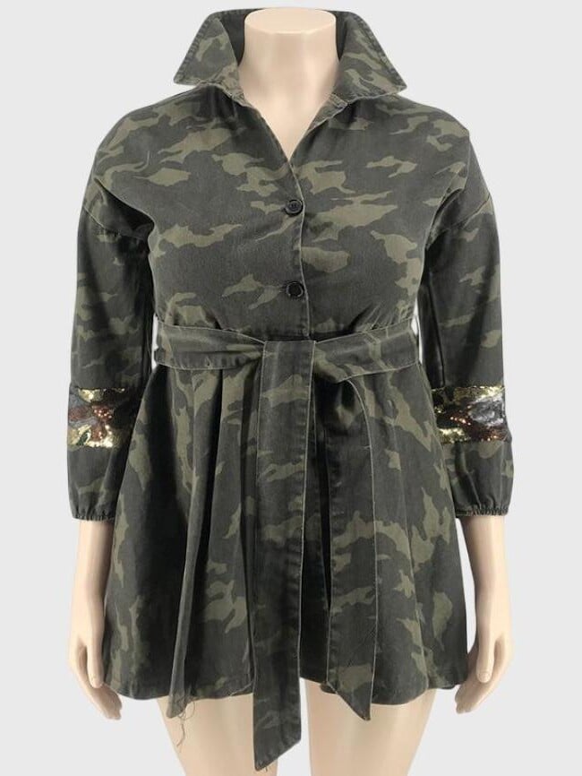 Plus camouflage sequin stitching dress