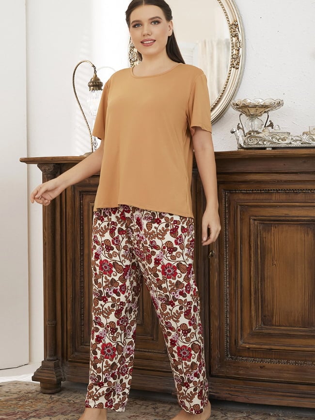 Plus casual floral loungewear suit