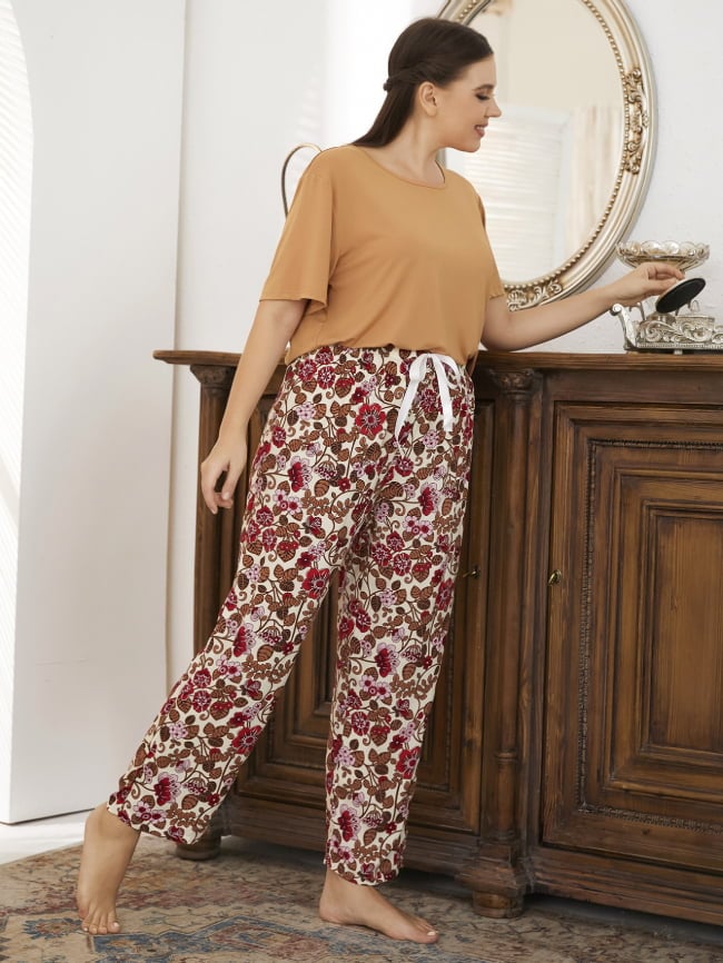 Plus casual floral loungewear suit