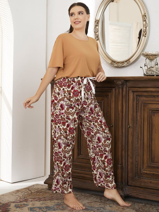 Plus casual floral loungewear suit