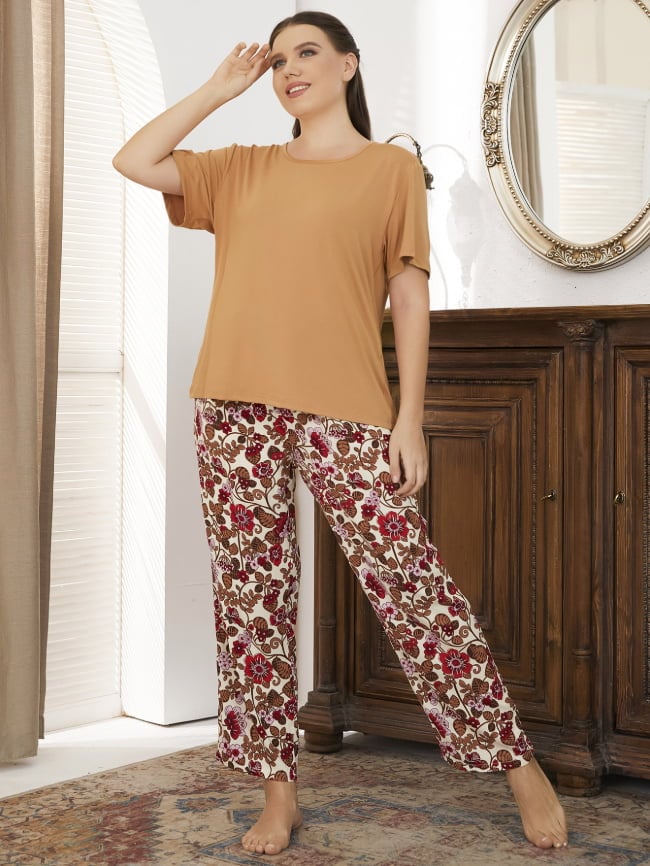 Plus casual floral loungewear suit