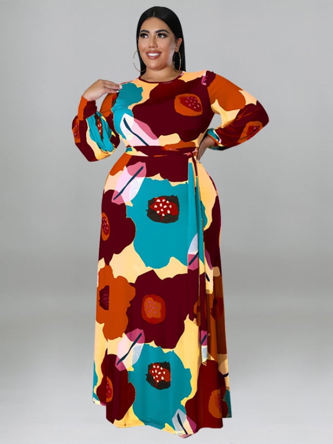 Plus colorful floral print dress