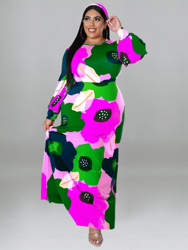 Plus colorful floral print dress