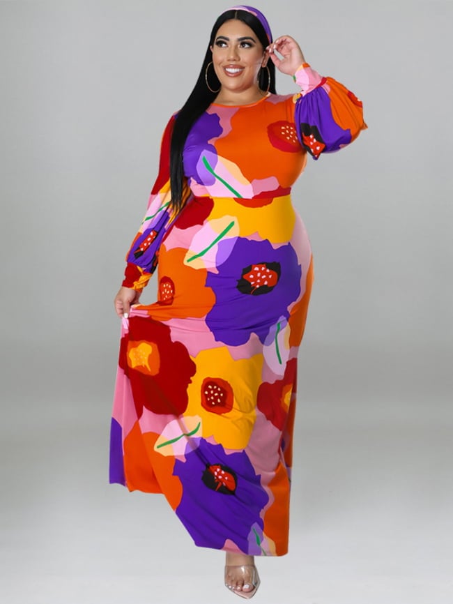 Plus colorful floral print dress