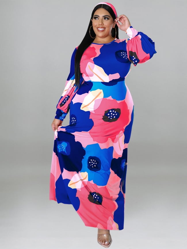 Plus colorful floral print dress