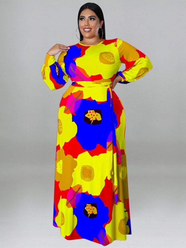 Plus colorful floral print dress