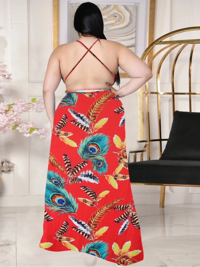 Plus fashion printed halter strap dress