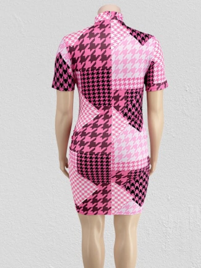 Plus houndstooth turtleneck dress