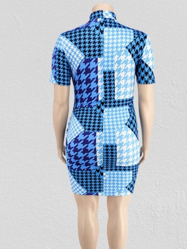 Plus houndstooth turtleneck dress