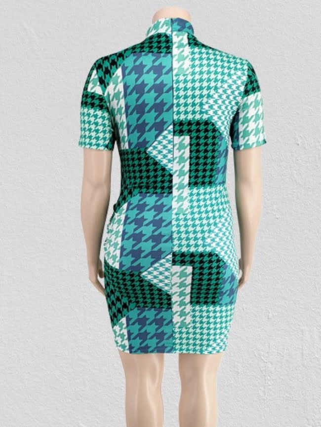 Plus houndstooth turtleneck dress