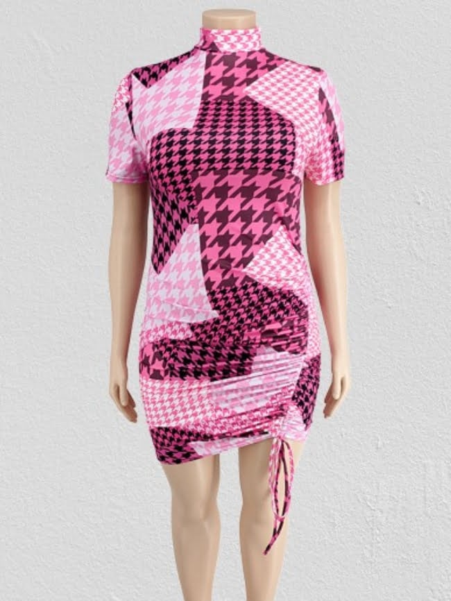 Plus houndstooth turtleneck dress