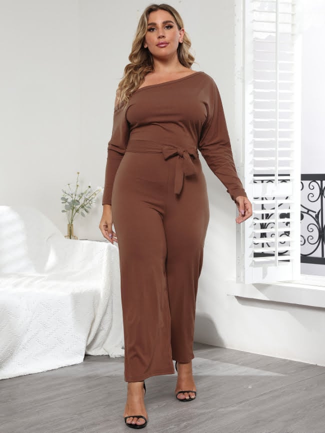 Plus sloping shoulder irregular jumpsuit