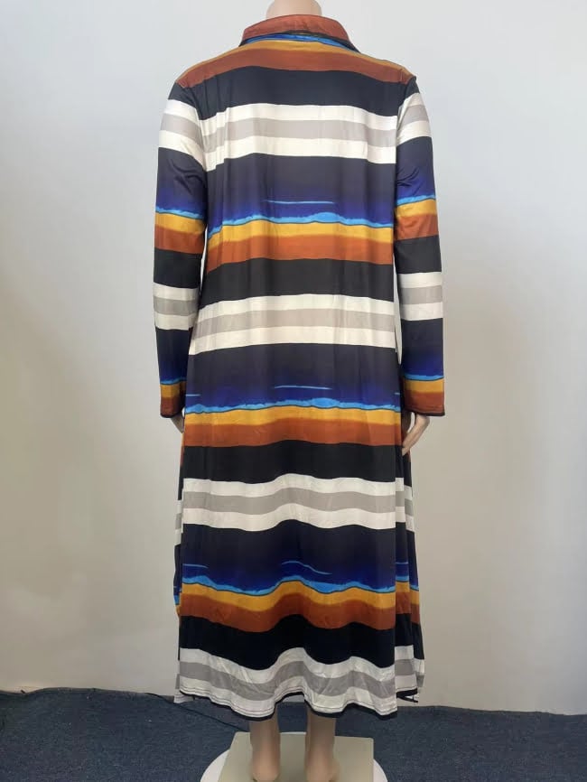 Plus striped lapel button shirt dress