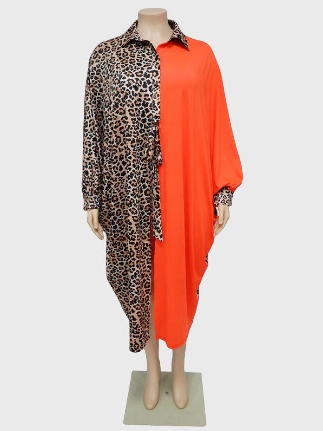 Plus Leopard Panel Dolman Sleeve Dress