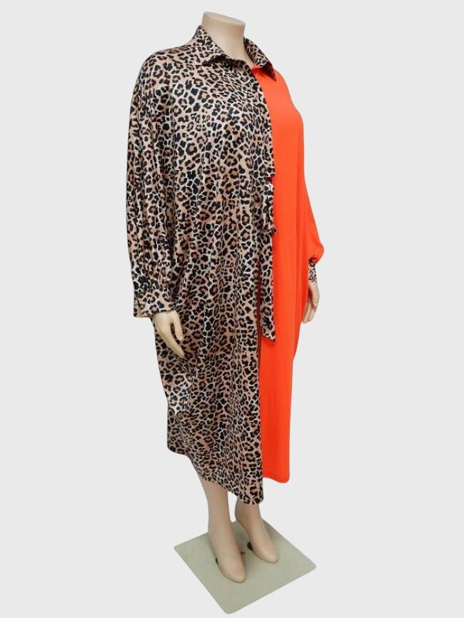 Plus Leopard Panel Dolman Sleeve Dress