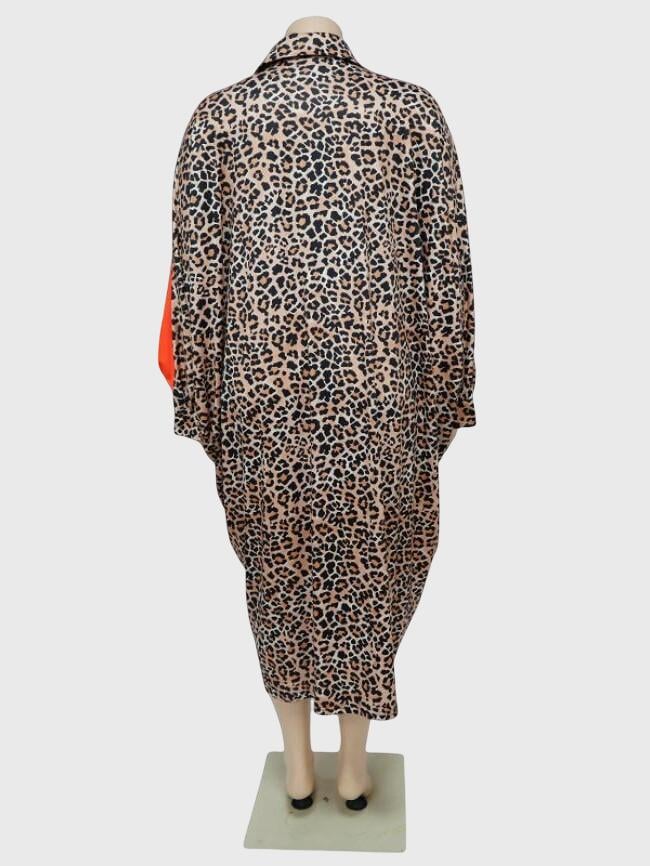 Plus Leopard Panel Dolman Sleeve Dress