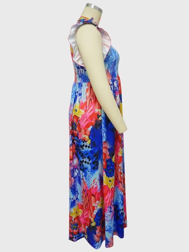 Plus Fashion Print Sleeveless Maxi Dress