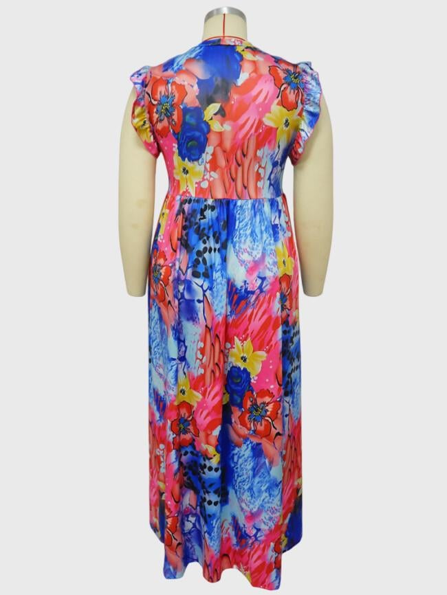 Plus Fashion Print Sleeveless Maxi Dress