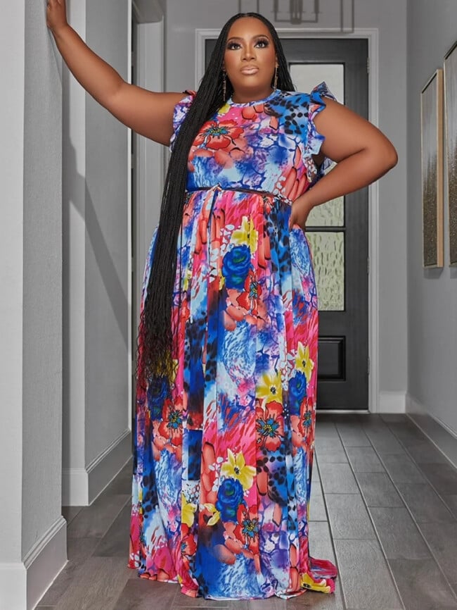 Plus Fashion Print Sleeveless Maxi Dress