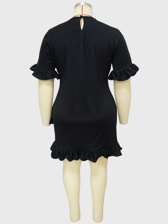 Plus Solid Color Ruffle Casual Dress