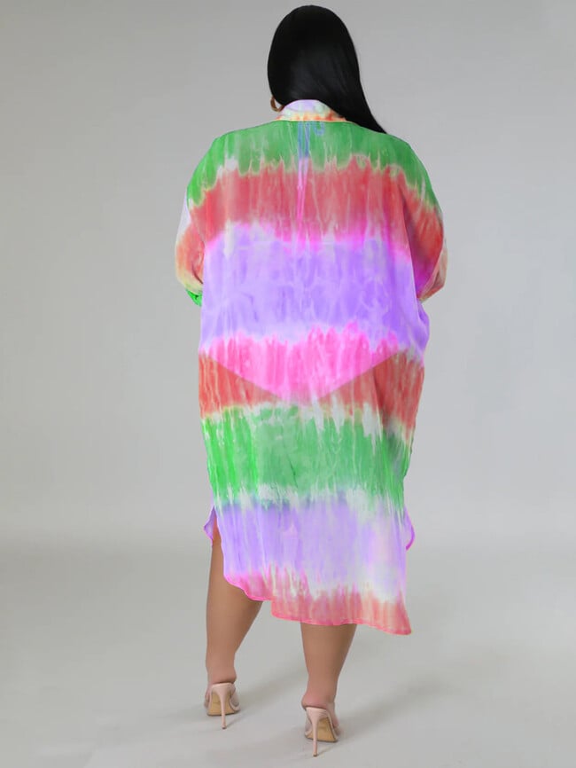 Plus Tie Dye Loose Lapel Button Shirt Dress