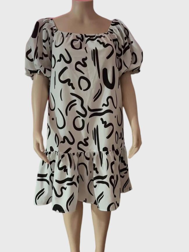 Printed Drawstring Plus Size Loose Dress